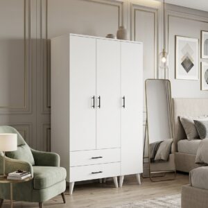 Elbise Dolabı | 3 Kapaklı - Beyaz